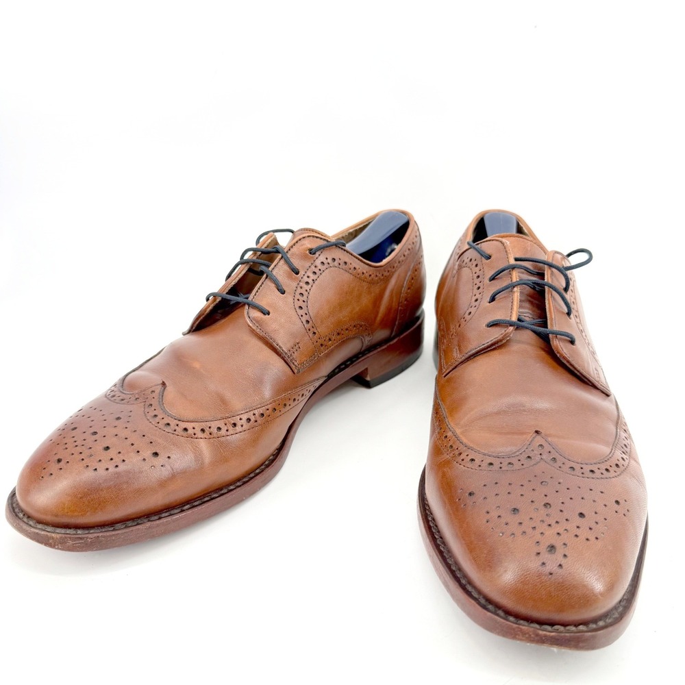 Johnston & Murphy Wingtip Oxford Men 11 Cognac Brogue Leather Dress Shoes - Picture 2 of 9